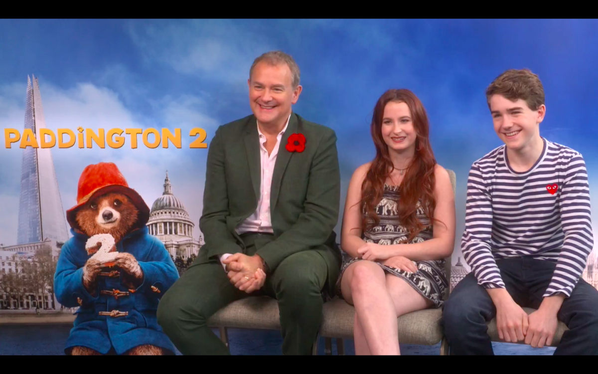 Hugh Bonneville, Madeleine Harris, Samuel Joslin Paddington 2 interview